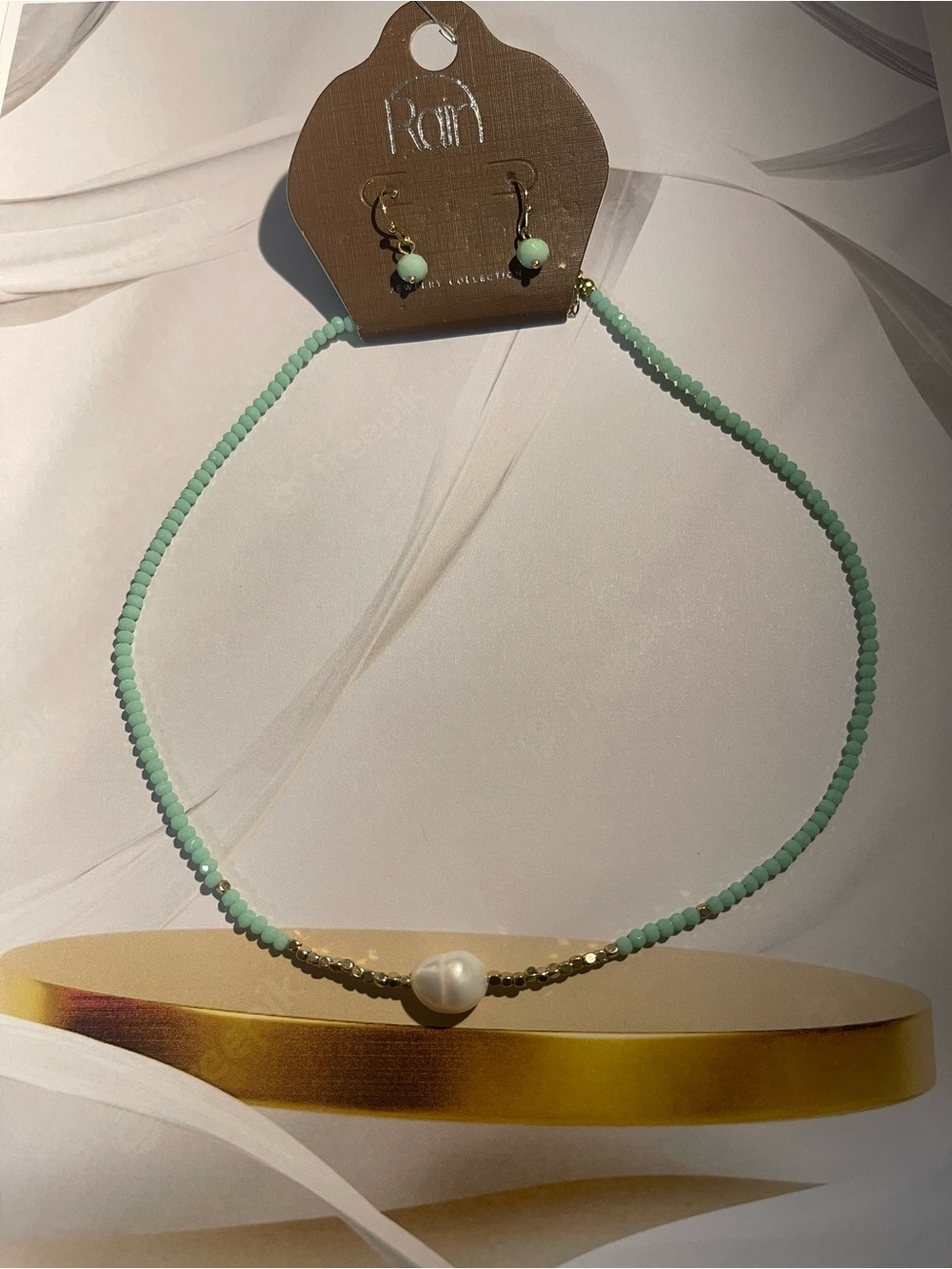 Mint Beaded Jewelry set with Pearl Accent